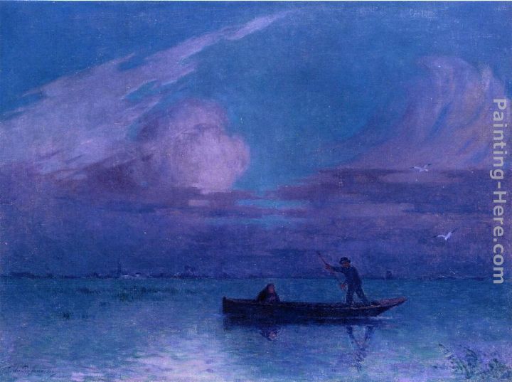 Nighttime Boat Ride at Briere painting - Ferdinand Loyen Du Puigaudeau Nighttime Boat Ride at Briere art painting